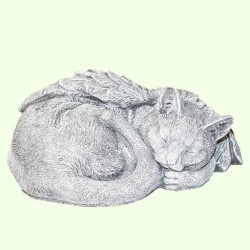 Скульптурный памятник Спящий кот ангел белый с серой патиной