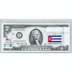 Банкнота США 2 доллара 1976 с печатью USPS, флаг Кубы, Gem UNC