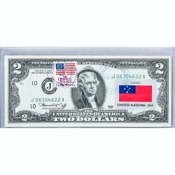 Банкнота США 2 доллара 1976 с печатью USPS, флаг Самоа, Gem UNC