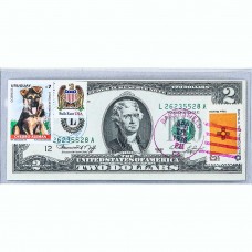 Банкнота США 2 доллара 1976 с печатью USPS, щенок немецкой овчарки, Gem UNC