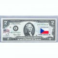 Банкнота США 2 доллара 2003 с печатью USPS, флаг Чехословакии, Gem UNC