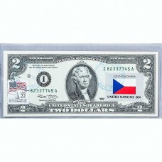 Банкнота США 2 доллара 2003 с печатью USPS, флаг Чехословакии, Gem UNC
