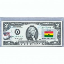 Банкнота США 2 доллара 2003 с печатью USPS, флаг Ганы, Gem UNC