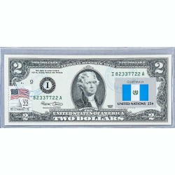 Банкнота США 2 доллара 2003 с печатью USPS, флаг Гватемалы, Gem UNC