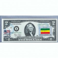 Банкнота США 2 доллара 2003 с печатью USPS, флаг Эфиопии, Gem UNC