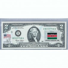 Банкнота США 2 доллара 2003 с печатью USPS, флаг Кении, Gem UNC