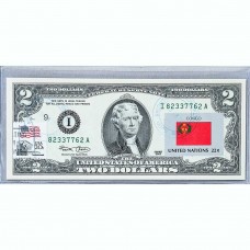 Банкнота США 2 доллара 2003 с печатью USPS, флаг Конго-01, Gem UNC