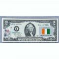 Банкнота США 2 доллара 2003 с печатью USPS, флаг Кот-д'Ивуара, Gem UNC