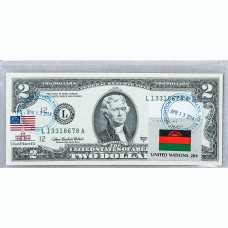 Банкнота США 2 доллара 2003 с печатью USPS, флаг Малави-01, Gem UNC