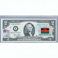 Банкнота США 2 доллара 2003 с печатью USPS, флаг Малави, Gem UNC