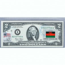 Банкнота США 2 доллара 2003 с печатью USPS, флаг Малави, Gem UNC