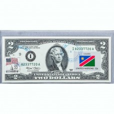 Банкнота США 2 доллара 2003 с печатью USPS, флаг Намибии, Gem UNC