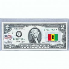Банкнота США 2 доллара 2003 с печатью USPS, флаг Руанды, Gem UNC