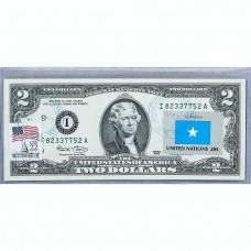 Банкнота США 2 доллара 2003 с печатью USPS, флаг Сомали, Gem UNC