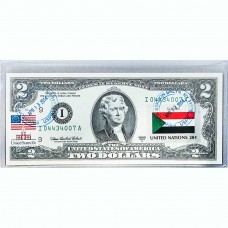 Банкнота США 2 доллара 2003 с печатью USPS, флаг Судана, Gem UNC