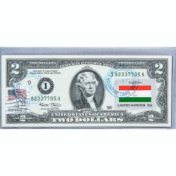 Банкнота США 2 доллара 2003 с печатью USPS, флаг Таджикистана, Gem UNC