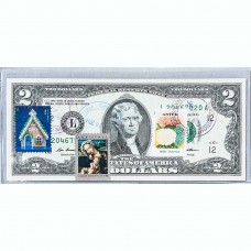 Банкнота США 2 доллара 2009 с печатью USPS, мария с младенцем, Gem UNC