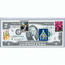 Банкнота США 2 доллара 2009 с печатью USPS, рождество, Gem UNC