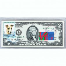 Банкнота США 2 доллара 2009 с печатью USPS, собака гончая, Gem UNC