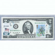 Банкнота США 2 доллара 2009 с печатью USPS, стрекоза, Gem UNC
