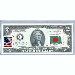 Банкнота США 2 доллара 2013 с печатью USPS, флаг Бангладеша, Gem UNC