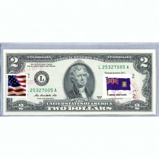 Банкнота США 2 доллара 2013 с печатью USPS, флаг Британских Виргинских островов, Gem UNC