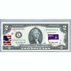 Банкнота США 2 доллара 2013 с печатью USPS, флаг Британской антарктической территории, Gem UNC