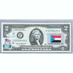 Банкнота США 2 доллара 2013 с печатью USPS, флаг Демократического Йемена, Gem UNC