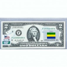Банкнота США 2 доллара 2013 с печатью USPS, флаг Габона, Gem UNC
