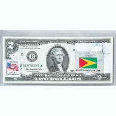 Банкнота США 2 доллара 2013 с печатью USPS, флаг Гайаны, Gem UNC