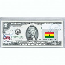 Банкнота США 2 доллара 2013 с печатью USPS, флаг Ганы, Gem UNC