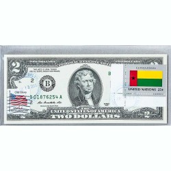 Банкнота США 2 доллара 2013 с печатью USPS, флаг Гвинеи-Биссау, Gem UNC