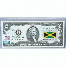 Банкнота США 2 доллара 2013 с печатью USPS, флаг Ямайки, Gem UNC
