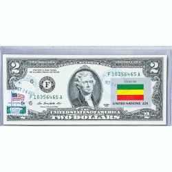 Банкнота США 2 доллара 2013 с печатью USPS, флаг Эфиопии, Gem UNC