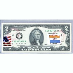 Банкнота США 2 доллара 2013 с печатью USPS, флаг Южной Африки, Gem UNC