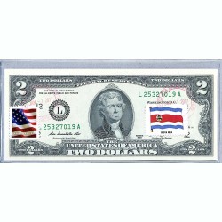 Банкнота США 2 доллара 2013 с печатью USPS, флаг Коста-Рики, Gem UNC