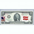 Банкнота США 2 доллара 2013 с печатью USPS, флаг Латвии (1918-1940), Gem UNC