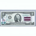Банкнота США 2 доллара 2013 с печатью USPS, флаг Латвии, Gem UNC