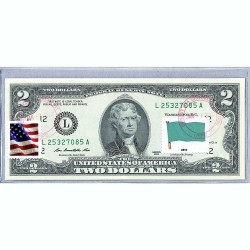 Банкнота США 2 доллара 2013 с печатью USPS, флаг Ливии, Gem UNC