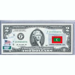 Банкнота США 2 доллара 2013 с печатью USPS, флаг Мальдив, Gem UNC
