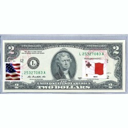 Банкнота США 2 доллара 2013 с печатью USPS, флаг Мальты, Gem UNC