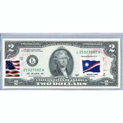 Банкнота США 2 доллара 2013 с печатью USPS, флаг Маршалловых островов, Gem UNC