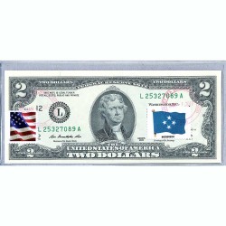 Банкнота США 2 доллара 2013 с печатью USPS, флаг Микронезии, Gem UNC