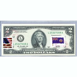 Банкнота США 2 доллара 2013 с печатью USPS, флаг Монсеррата-01, Gem UNC