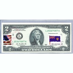 Банкнота США 2 доллара 2013 с печатью USPS, флаг Островов Теркс и Кайкос, Gem UNC