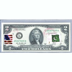 Банкнота США 2 доллара 2013 с печатью USPS, флаг Пакистана, Gem UNC