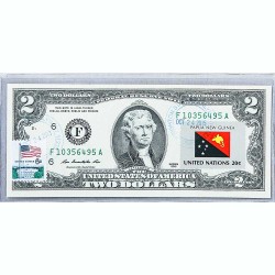 Банкнота США 2 доллара 2013 с печатью USPS, флаг Папуа Новой Гвинеи, Gem UNC