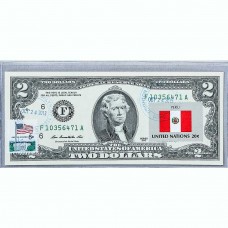Банкнота США 2 доллара 2013 с печатью USPS, флаг Перу, Gem UNC