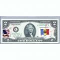 Банкнота США 2 доллара 2013 с печатью USPS, флаг Румынии-01, Gem UNC