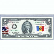 Банкнота США 2 доллара 2013 с печатью USPS, флаг Румынии-01, Gem UNC